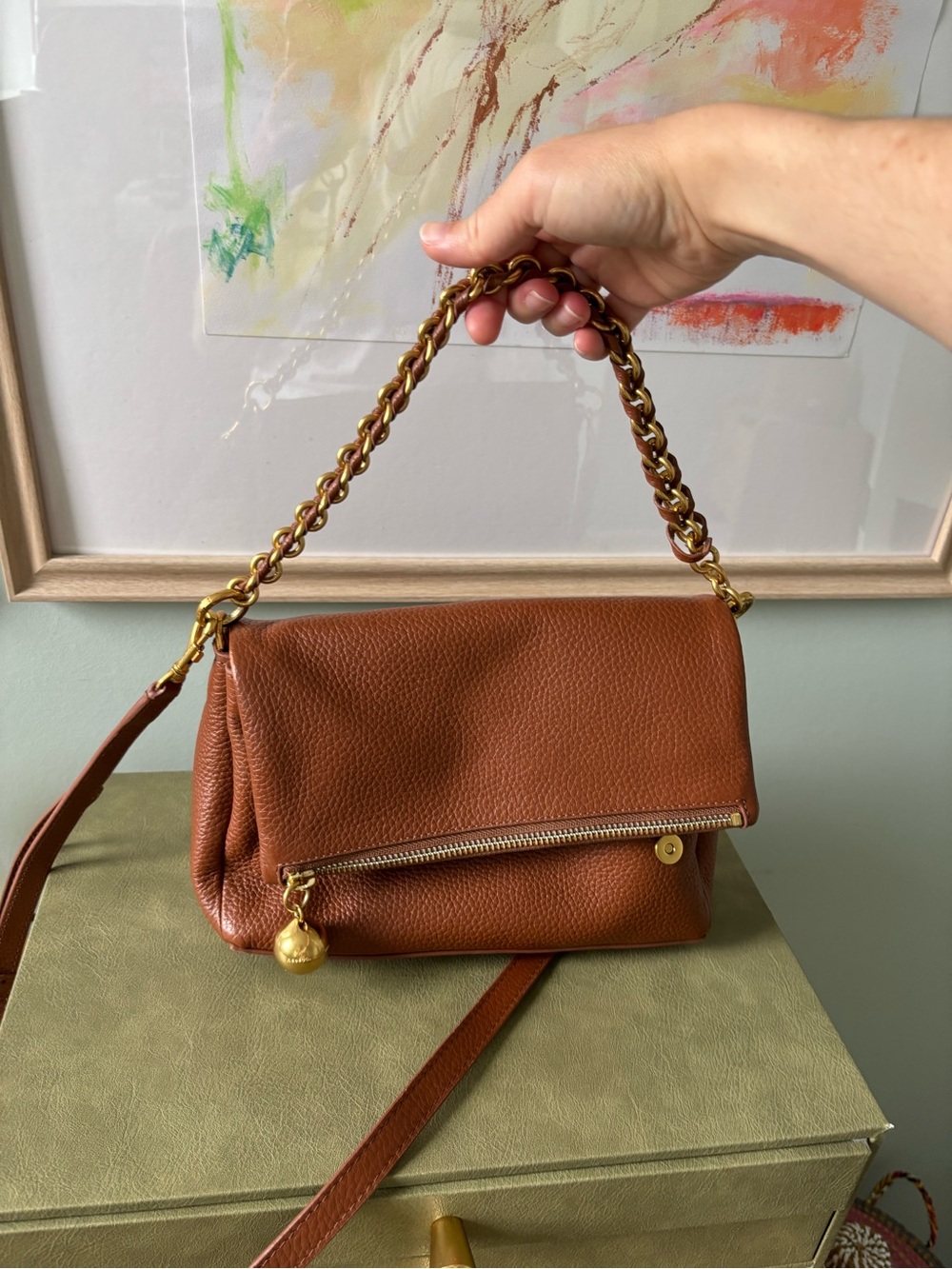 Leather Shoulder Bag in Cognac Brown